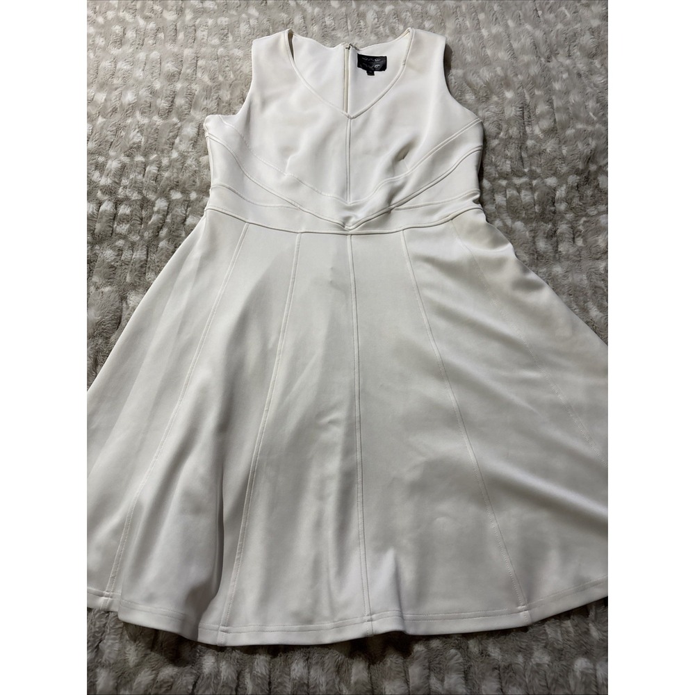Off White Fit & Flare Skater Dress V-Neck Panel Construction Cottagecore Size 16